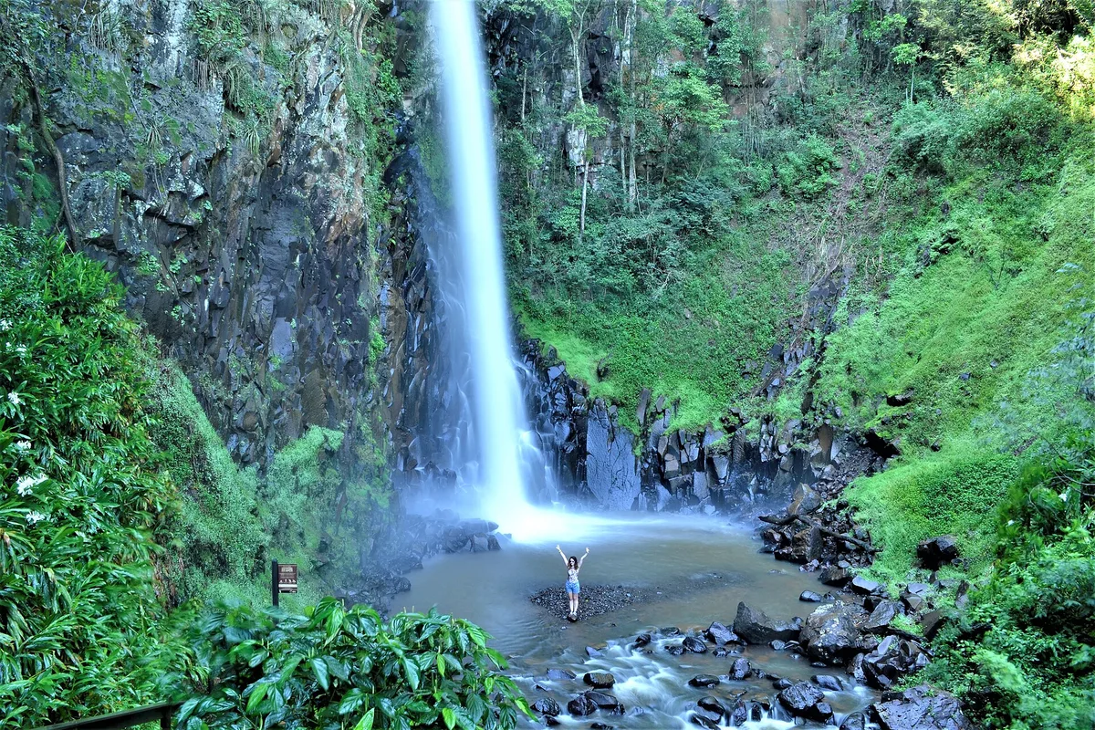 Cachoeira da Roseira, queda alta em paredão de pedra cercado de mata em Brotas (SP)